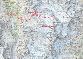 cartina tratta da CNS con l'itinerario di salita al Bishorn