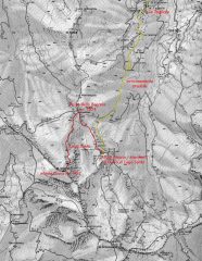 cartina del Gruppo Giovo-Rondinaio e itinerario di salita seguito