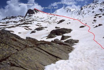 il Vallone del Lupo e la via seguita per la cima (30-5-2004)