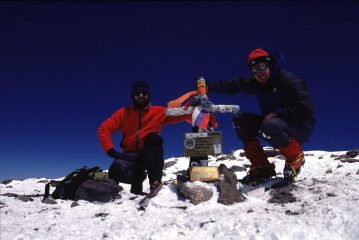 Moreno e Stelvio in vetta all'Aconcagua (19-1-2005)