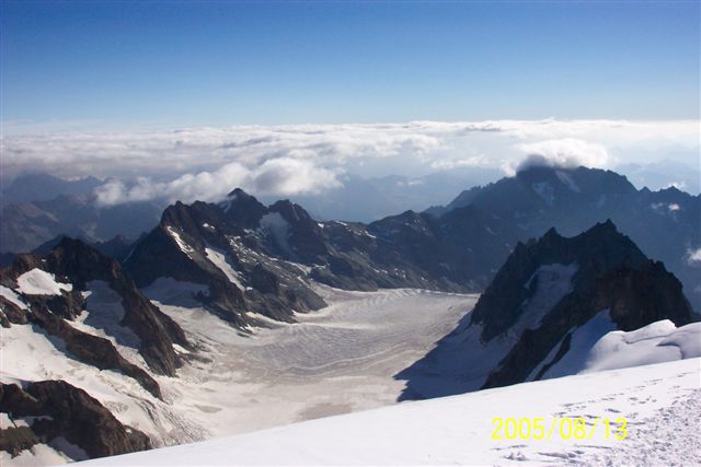 Vista del ghiacciaio des Ecrins dal Dome de Neige