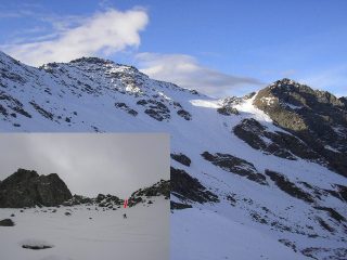 in alto Pelvo e col de Chamoussiere,in basso Alp con in evidenza il canalino