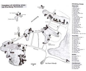 cartina della zona di Railay con le falesie in cui si arrampica