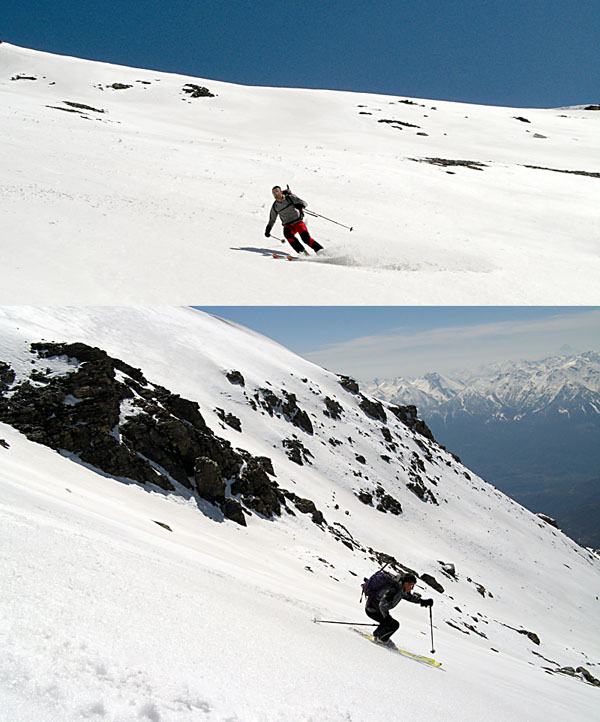 Fabrizio e Michele in azione sui ripidi pendii del monte Lamet