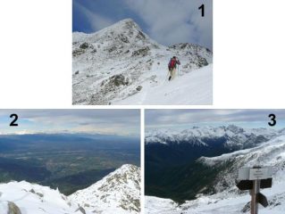 1. Salendo verso la cima; 2. Vista verso Cuneo; 3. Vista sulle Alpi Liguri