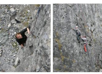 due immagini di arrampicata su monotiri - difficoltà 5+