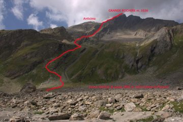 Grande Rochère versante Est e itinerario di salita seguito (22-8-2009)
