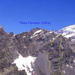 L'itinerario di salita alla quota 3070 m della Punta Luigi Clavarino