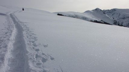 l'ampia dorsale seguita e la cima del Baussetti a destra in alto (16-1-2010)