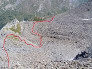 percorso indicativo sulla pietraia (visto dal primo colletto)