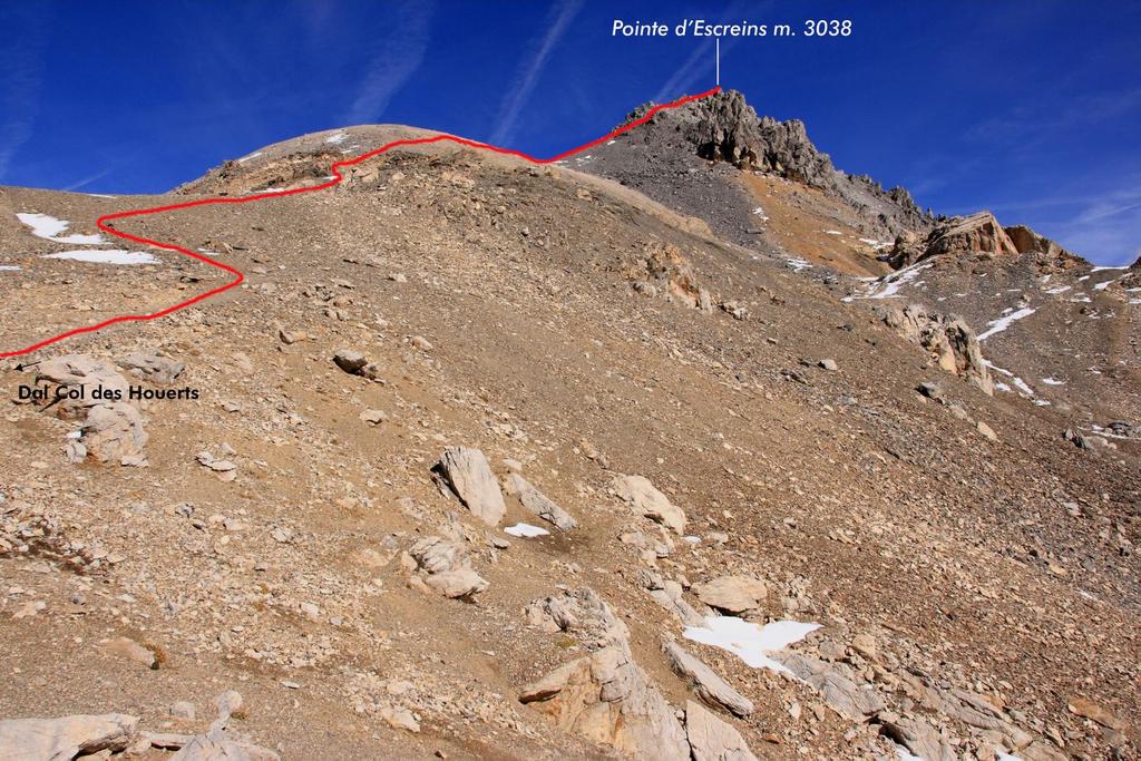 la via seguita lungo la cresta NE per raggiungere la cima (23-10-2010)
