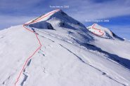 la via seguita lungo la cresta sommitale tra le due cime (15-1-2011)