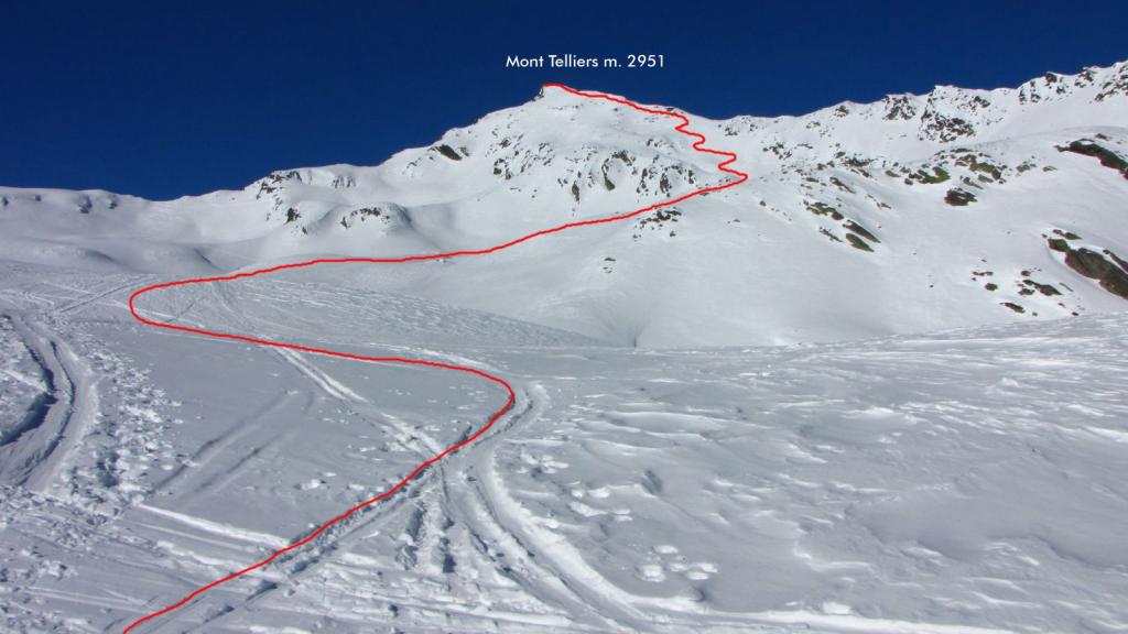 il Mont Telliers e l'itinerario di salita seguito (5-2-2011)