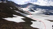 il percorso seguito, visto dal colletto di quota 2600 m. (8-5-2011)