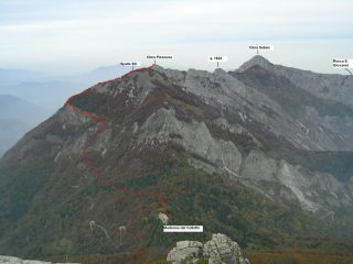 Cima Pissousa vista dal Monte La Piastra - con tracciato del percorso