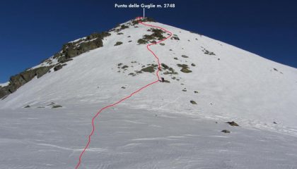 parte finale dell'itinerario di salita visto dal colletto di quota 2656 m. (26-12-2011)