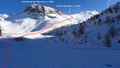 l'itinerario seguito per la cima visto dalla Bergerie de la Moutière (1-1-2012)