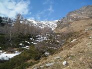 Il pendio innevato sotto l'Alpe Drusei