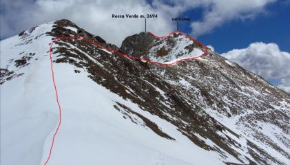 la cresta NE salita per raggiungere la cima, vista dal Colle di Stau