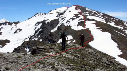 il percorso di cresta seguito per la Cima Dormillouse (2-6-2012)