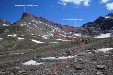 il tracciato della via seguita, salendo verso il Colle Bassac (7-7-2012)