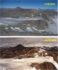 Il ghiacciaio del Rocciamelone oggi e 26 anni fa