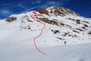 In rosso, il percorso di salita a quota 2660 m