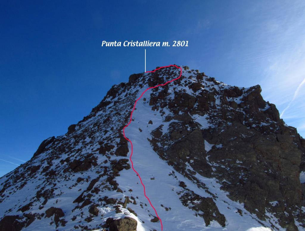 la parte alta della via di salita alla cima vista dal Colle Superiore di Malanotte (31-12-2012)