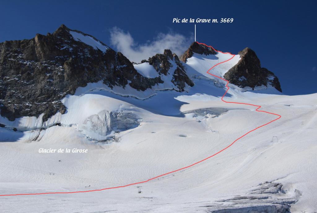 il tracciato della via di salita visto da quota 3300 m. (23-8-2013)