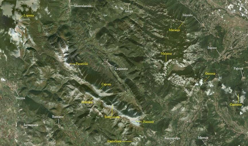Monti Lepini dal satellite