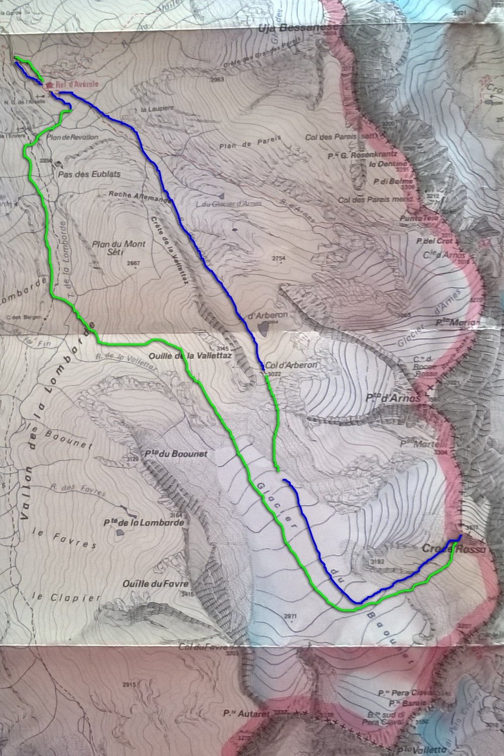 mappa gitone: in blu salite, in verde discese