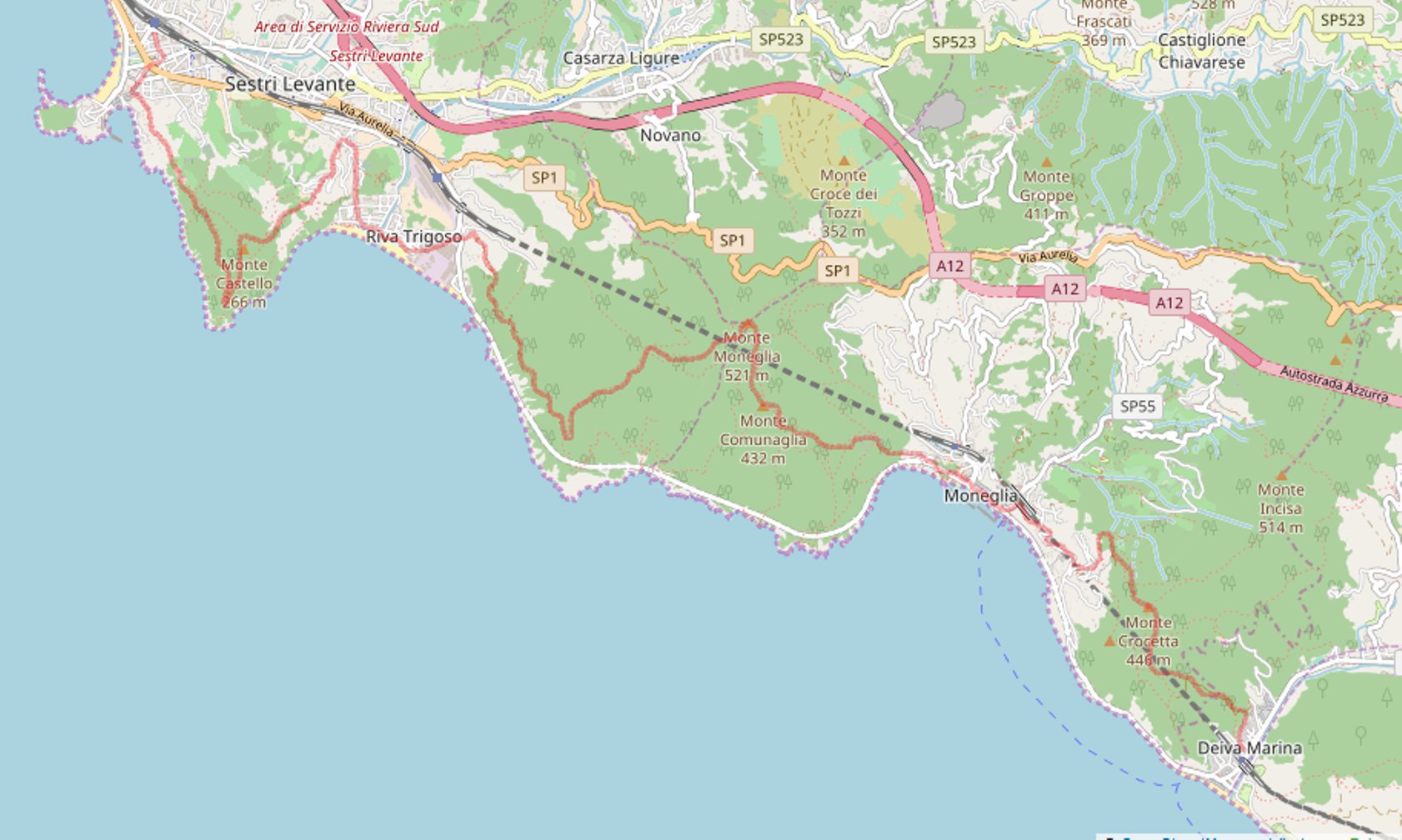 Mappa OSM del mio percorso in rosso