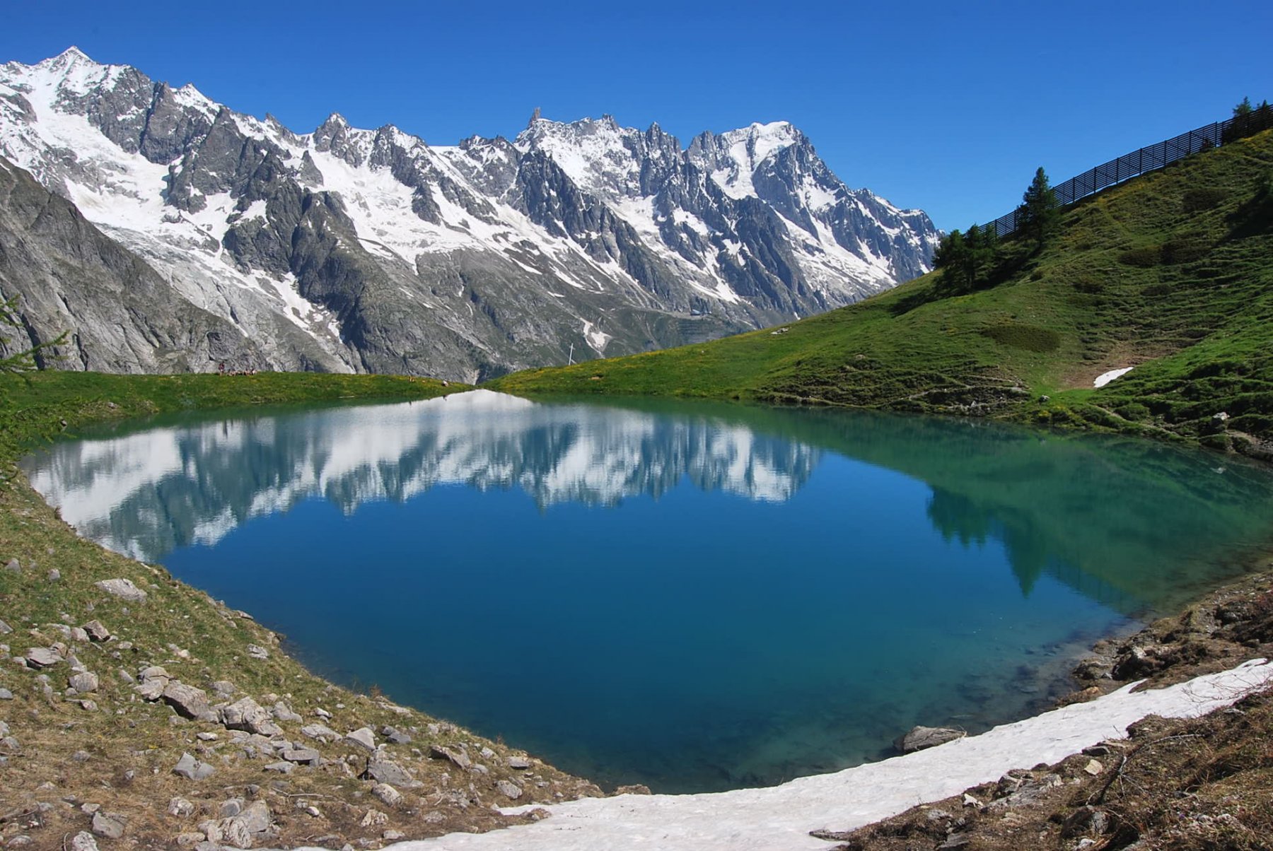 Immagine scontata ma sempre d’effetto: Lago Checrouit e catena del Bianco