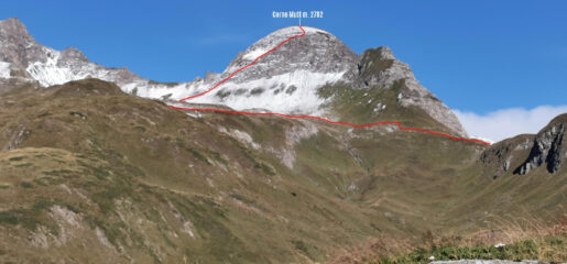 parte alta dell'itinerario di salita osservato dai pressi dell'Alpe Toggia