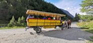 l'incontro con una carrozza per il trasporto dei turisti in Val Roseg