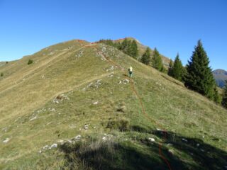 In rosso la traccia che dal P.so di Monte Colle sale il tratto iniziale della cresta sud del M.Secco.