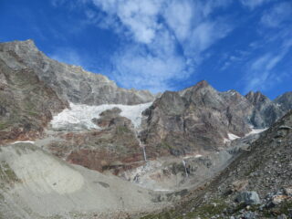 Da sent. 65: ghiacciaio Monte Tabel, con P.ta Margherita a sin. e Cresta Albertini a ds.