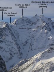 Tracciato della discesa sul glacier du Casset,  foto da camptocamp 