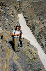 Guido e Gianni in uno dei canali attraversati sil versante Est del Monte Lechaud (26-7-1998)