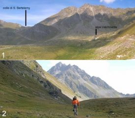 1) Vista sull'ultimo tratto dell'itinerario 2) In discesa poco sotto il colle con il M. Faroma sullo sfondo