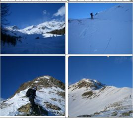In senso orario:1)alta val di Bresimo con da sx a dx Castelpagano,passo Palù,C.Tuatti 2)Fratture del manto in prossimità di passo Palù 3) e 4) cresta sud della C.Tuatti
