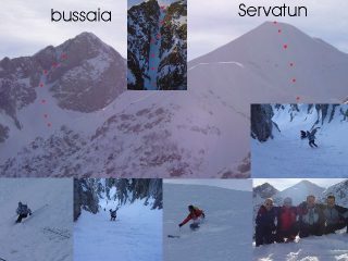 tracciata in rosso: parte alta e bassa del canale n del bussaia e diretta parete n servatun