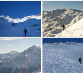 in senso orario:1)Salita nella v. del Rio Tramentan 2)Piz Sielva in secondo piano 3)discesa per i pendii esposti a Sud 4)Panorama con M. Cevedale e Ortles