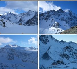 In senso orario:1)Rif. del Coston 2)dalla punta del Coston l'Hintergrat verso la vetta dell'Ortles 3)M. Cevedale 4) Panoramica sull'itinerario da sopra al Rif. Città di Milano