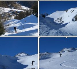 In senso orario:1)salita nella radura con vista su Slingia 2)3)4) discesa (sullo sfondo fa capolino il Muntpischen)