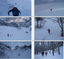 Da sx a dx e dall'alto in basso:1)Salita per Serra del Monte2)vicino alla vetta3)discesa con panorama sul lago di Scanno4)Achille a 