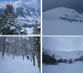 In senso orario:1)Lago di Scanno 2)Aperti pendii sommitali verso l'anfiteatro 3)Anfiteatro Est del Rognone 4)Bosco dell'alta v.di Cutri