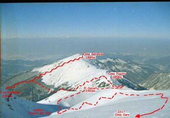 Cima Gardiola e itinerario di salita visto dalla cima del Cars, 2 giorni dopo.