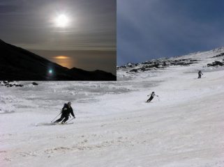 In discesa nei canali del versante NO e alba sul mar ionio
