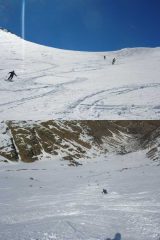 la discesa sul ghiacciaio e nel canale che porta al fondo del vallone